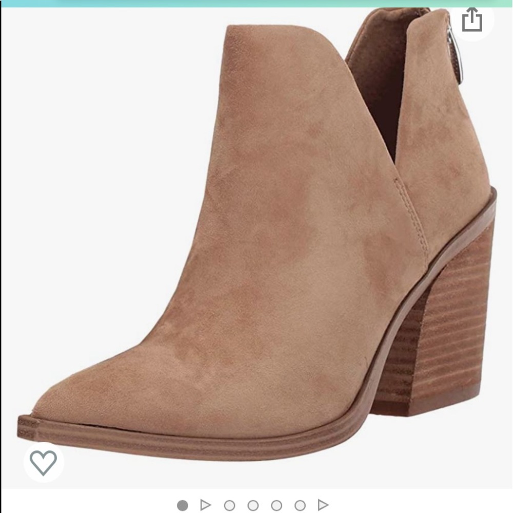 Womens Ankle Boots Slip on Cutout Pointed Toe Chunky Stacked Mid Heel Booties
